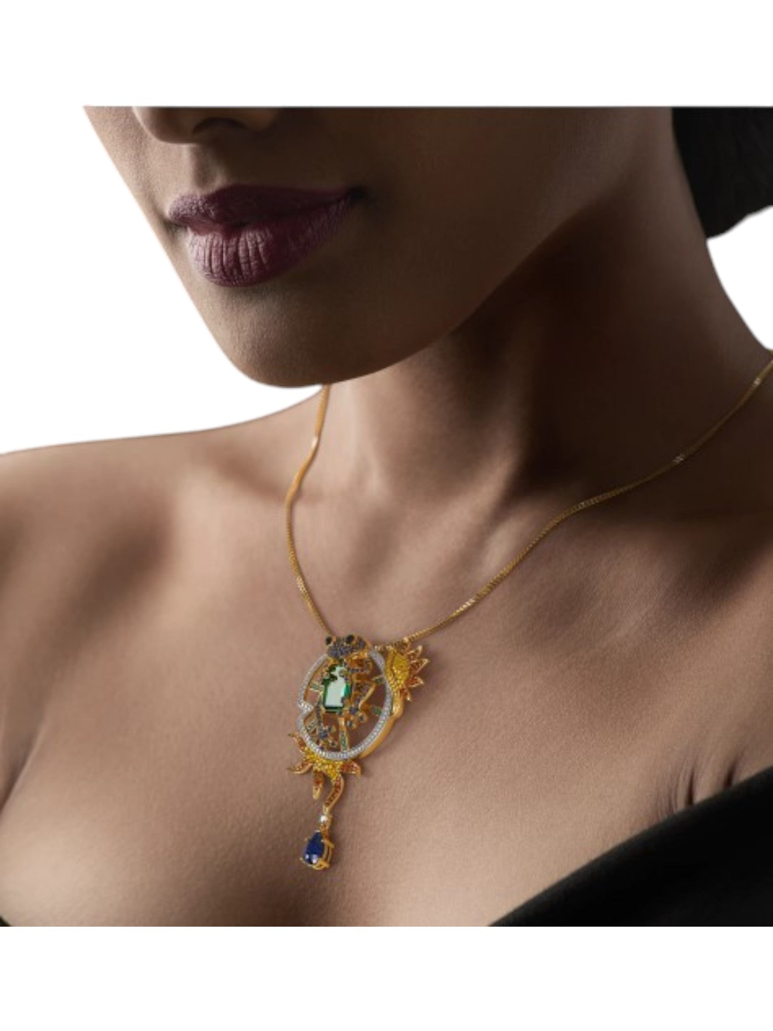 925 Sterling Silver Elegant Design CZ Stones Gold Plated Pendant With Chain For Women By Kesardeep